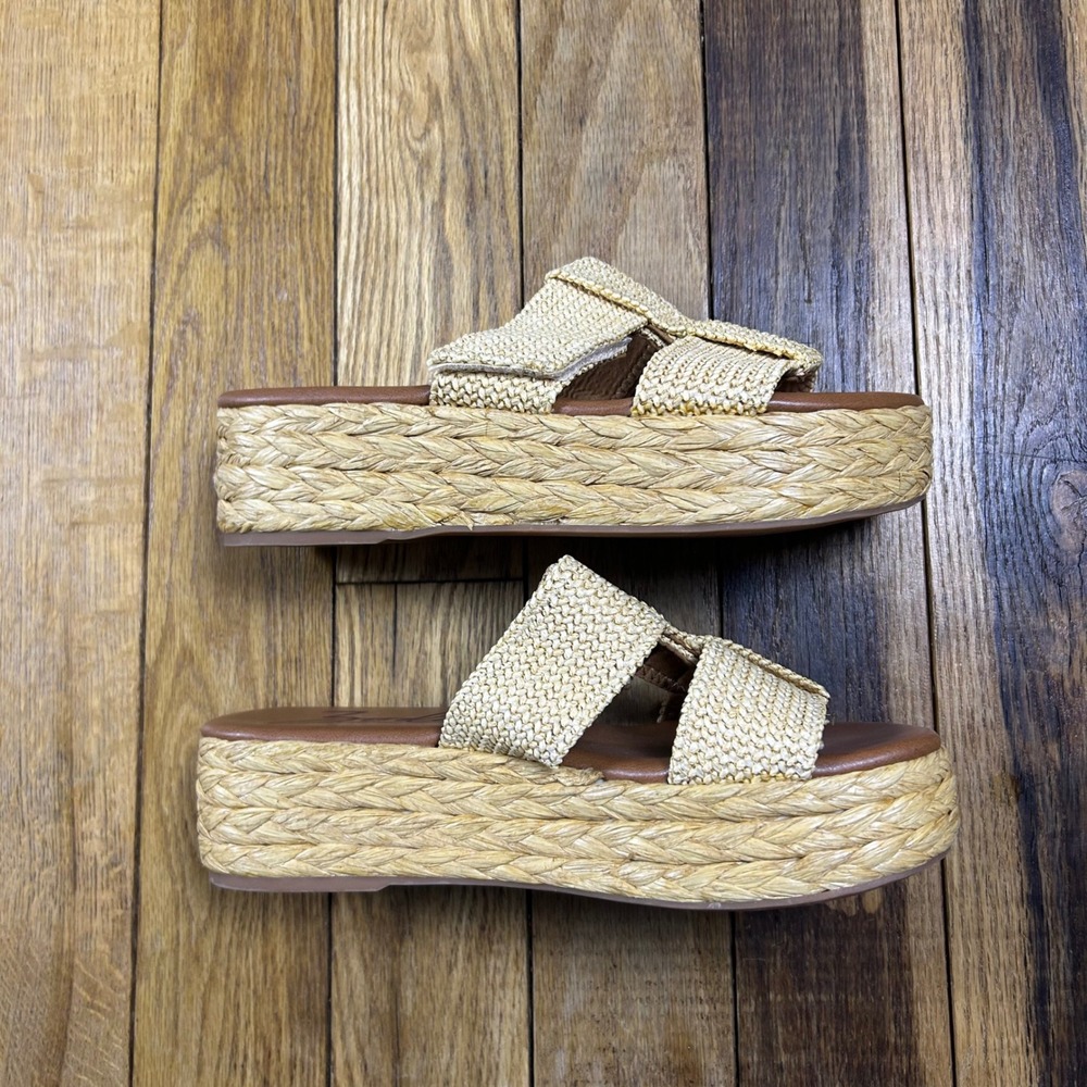 Zodiac Platform Wedge Slide Sandals Tan Woven Straw Espadrille Style‎ Women's 10 - Picture 4 of 6